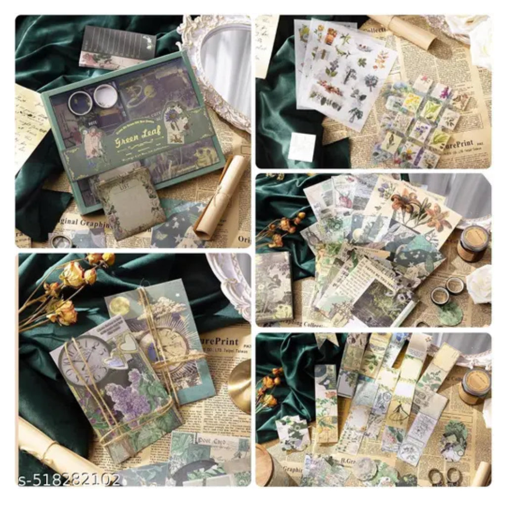 Vintage Aesthetic Scrapbook Kit ( Green leaf theme )