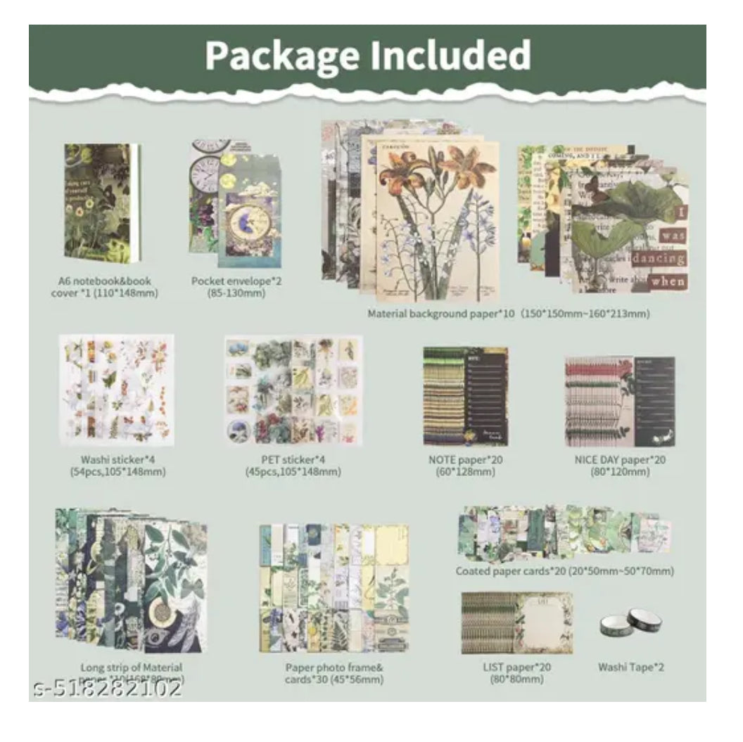 Vintage Aesthetic Scrapbook Kit ( Green leaf theme )