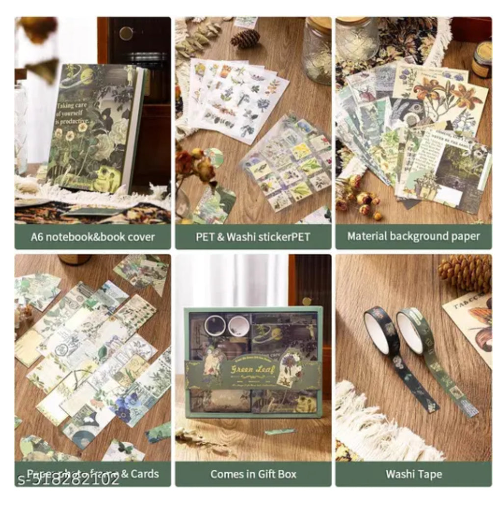 Vintage Aesthetic Scrapbook Kit ( Green leaf theme )